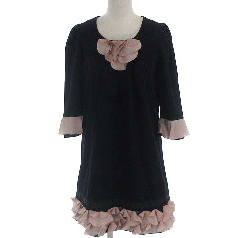 トゥービーシック To Be Chic ワンピース フリル ひざ丈 膝丈 五分袖 ブラック 黒 2 Ibs77 レディース 022 ベクトルパーク
