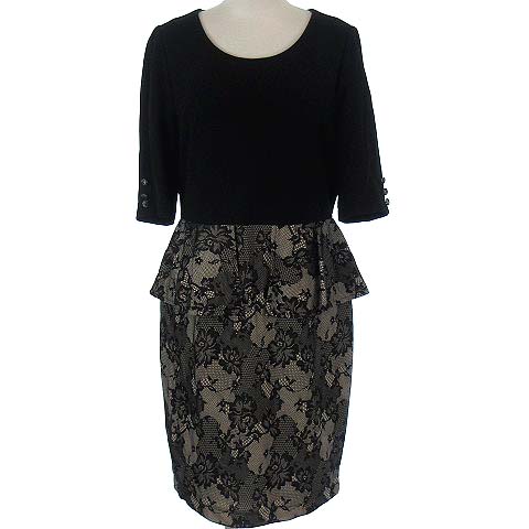 チェリーアン Cherry Ann ワンピース ドレス タイト ペプラム レース 切替 ひざ丈 膝丈 ブラック 黒 F レディース 022 ベクトルパーク