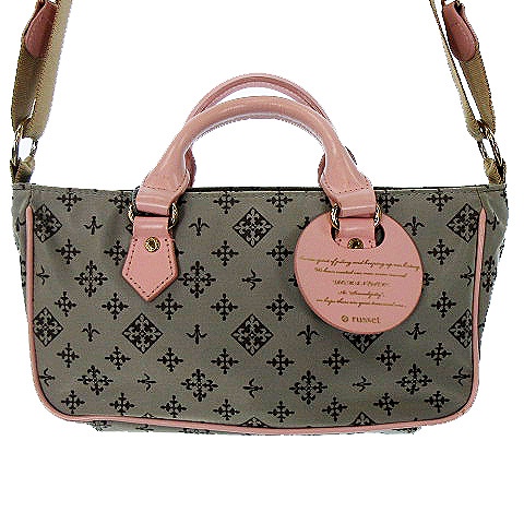 ラシット Russet 2way ミニ ショルダーバッグ ハンドバッグ モノグラム柄 ナイロン キャンバス レザー グレージュ ピンク レディース 022 ベクトルパーク ラシット Russet 2way ミニ ショルダーバッグ ハンドバッグ モノグラム柄 ナイロン キャンバス レザー グレージュ ピンク レディース 022 ベクトルパーク