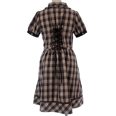 アマベル Amavel ワンピース チェック フリル リボン ひざ丈 半袖 ロリータ ロリィタ ブラウン系 茶系 F レディース 022 ベクトルパーク