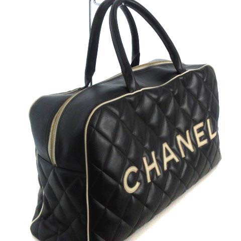 シャネル CHANEL 難有 マトラッセ ロゴ ボストン バッグ レザー 