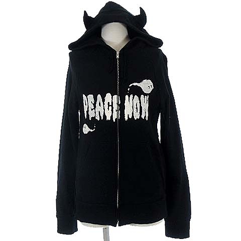 ピースナウ Peace Now パーカー 悪魔 デビル 耳付き フーディ おばけ オバケ ゴースト プリント 長袖 ブラック 黒 レディース 022 ベクトルパーク ピースナウ Peace Now パーカー 悪魔 デビル 耳付き フーディ おばけ オバケ ゴースト プリント 長袖 ブラック 黒 レディース 022 ベクトルパーク