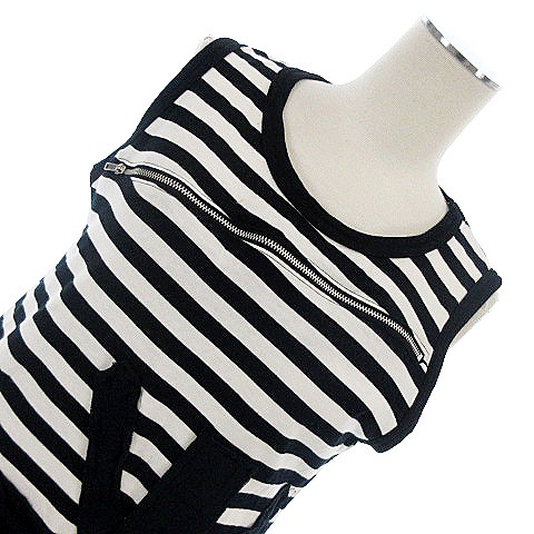 ピースナウ Peace Now ノースリーブ カットソー Tシャツ タンクトップ ボーダー パッチワーク ホワイト ブラック 白 黒 M レディース 022 ベクトルパーク