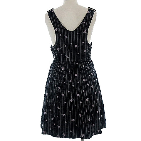 ミルク Milk ノースリーブ ワンピース ジャンパースカート ストライプ ハート柄 フリル ミニ ブラック系 黒系 レディース 022 ベクトルパーク