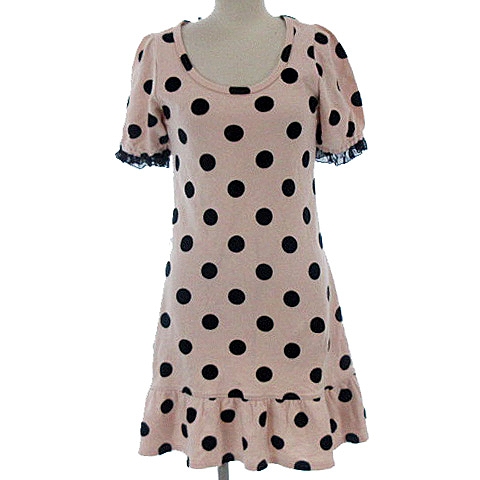 エミリーテンプルキュート Emily Temple Cute ワンピース ドット 水玉 リボン フリル 丸首 ひざ丈 パフスリーブ 半袖 ピンク ブラック 黒 レディース 022 ベクトルパーク
