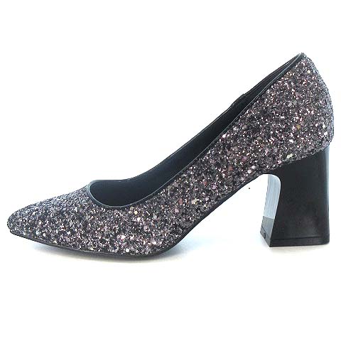 アールアンドイー R E グリッター チャンキーヒール パンプス ポインテッドトゥ ラメ シルバー 24 0 レディース 022 ベクトルパーク