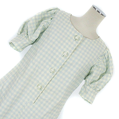 ミルク Milk ワンピース チェック ハーフボタン パフスリーブ 麻混 プルオーバー ひざ丈 半袖 水色 ブルー系 青系 レディース 022 ベクトルパーク