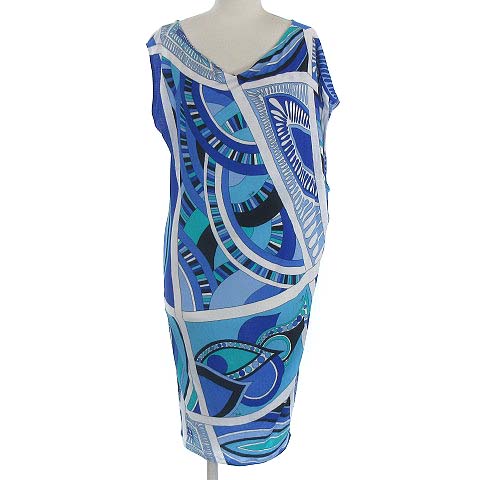 エミリオプッチ Emilio Pucci 42wh01 ワンピース アシンメトリー フレンチスリーブ レーヨン 総柄 ブルー 青 40 Ibs94 レディース 022 ベクトルパーク