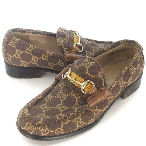 グッチ GUCCI 100 0531/08 GG柄 キャンバス ホースビット ローファー 