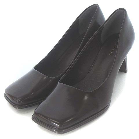 未使用品 リエンダ Rienda aw スクエア ボックストゥ パンプス 変形ヒール フェイクパール ブラウン 茶 L 24 0 24 5 レディース 022 ベクトルパーク