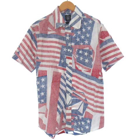 ボルコム Volcom Flag S S フラッグ 半袖 シャツ コットン アメリカ 国旗 星条旗 総柄 M ホワイト 白 メンズ 022 ベクトルパーク ボルコム Volcom Flag S S フラッグ 半袖 シャツ コットン アメリカ 国旗 星条旗 総柄 M ホワイト 白 メンズ 022 ベクトルパーク