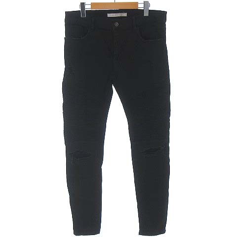 ザラマン Zara Man スキニー バイカー デニム パンツ ジーンズ クラッシュ ダメージ 加工 ブラック 黒 32 メンズ 022 ベクトルパーク