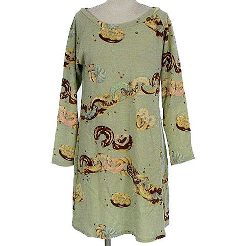 ミルク Milk ワンピース ドーナツ柄 スイーツ柄 総柄 ウール クルーネック ラグラン プルオーバー ミニ 長袖 グリーン系 緑系 レディース 022 ベクトルパーク