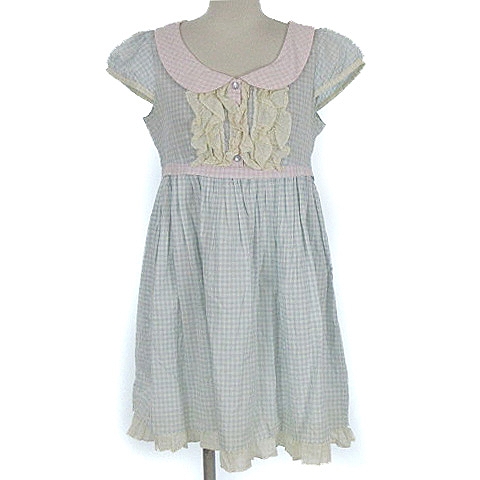 ミルク Milk ワンピース ギンガムチェック フリル 切替 パフスリーブ ミニ 半袖 パステル 水色系 レディース 022 ベクトルパーク