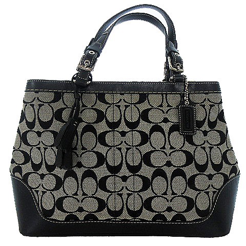 コーチ COACH 6830 シグネチャー ハンドバッグ キャンバス レザー フリンジチャーム付 ブラック系 黒系 レディース