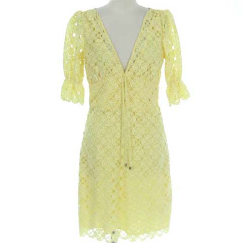 マイケルコース Michael Kors ss フローラル メダリオン レース ドレス ワンピース 五分袖 総レース Vネックライン フラワー 花柄 イエロー 黄色 Xxs Ibo9 レディース 022 ベクトルパーク