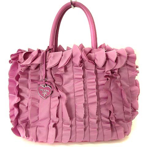 プラダ PRADA フリル トート バッグ ハンド ナイロン ハート ロゴ  