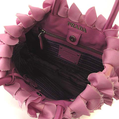 プラダ PRADA フリル トート バッグ ハンド ナイロン ハート ロゴ 
