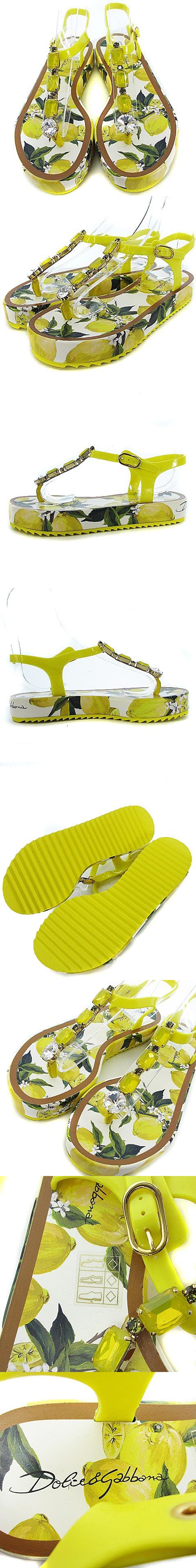 売れ筋 ドルチェ ガッバーナ ドルガバ Dolce Gabbana サンダル トング ストラップ ビジュー レモン 総柄 イエロー 黄色 35 22 0 シューズ 靴 超目玉 期間限定 Zx Ge