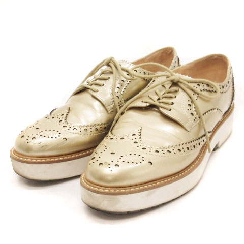 ザラウーマン Zara Woman ドレスシューズ ウイングチップ メダリオン レースアップ シャンパンゴールド 38 靴 レディース 022 ベクトルパーク