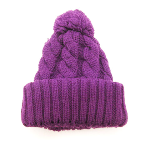 カシラ Ca4la ニット キャップ ケーブル ボンボン ウール混 帽子 パープル メンズ レディース 022 ベクトルパーク