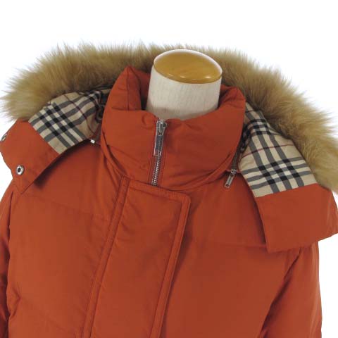 専用★バーバリー ロンドン 裏地チェック フード ファー ダウン コート 44 バーバリー ロンドン 裏地チェック フード ファー ダウン コート