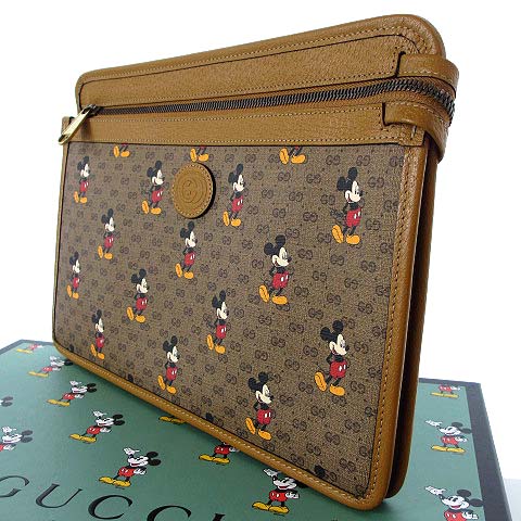 グッチ Gucci ディズニー Disney コラボ ミッキーマウス Ggスプリーム クラッチ バッグ セカンドバッグ レザー ブラウン 茶 かばん カバン 鞄 メンズ 022 ベクトルパーク