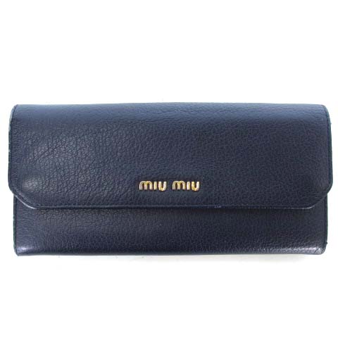 ミュウミュウ Miumiu 長財布 二つ折り レザー ロゴ 小銭入れ 紺 ネイビー ウォレット レディース 022 ベクトルパーク