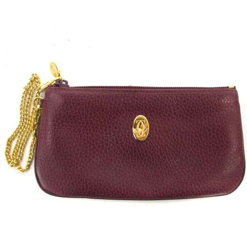 Cartier】カルティエ レザー ポーチ 小物入れ ワインレッド レディース