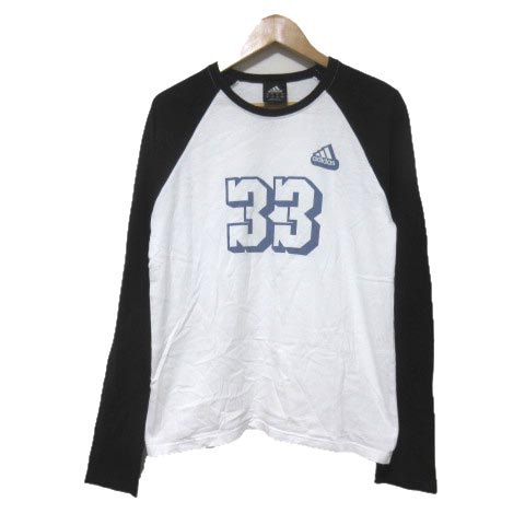 アディダス adidas 長袖 Tシャツ ロンT ラグラン プリント 黒 白 