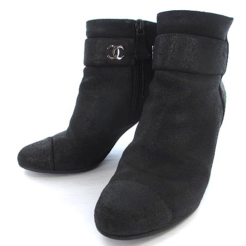 シャネル CHANEL ショートブーツ サイドジップ ココマーク金具 