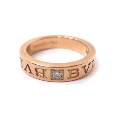 ブルガリ BVLGARI ダブルロゴ リング 指輪 ダイヤモンド 1P K18 PG 