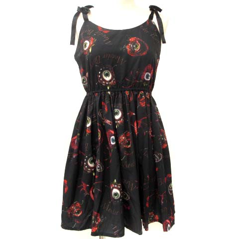 bio politics モンスターベリー ワンピース 総柄 リボン ミニ 黒  