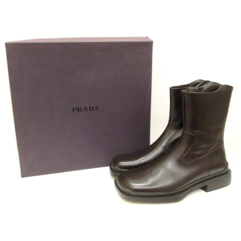 ショートブーツPRADA プラダダークブラウン25.5cm 大きいサイズ