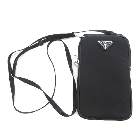 プラダ PRADA 美品 三角プレート スマホホルダー ショルダーストラップ 