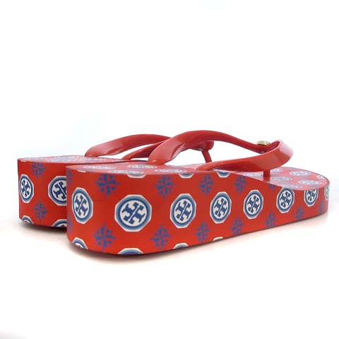 トリーバーチ TORY BURCH ビーチサンダル 厚底 ロゴ 総柄 レッド