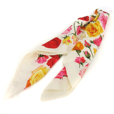 GUCCI フラワー 花柄 バグ 昆虫柄 スカーフ レッド系×マルチカラー GUCCI グッチ 花柄総柄 三角 スカーフ マルチカラー レディース
