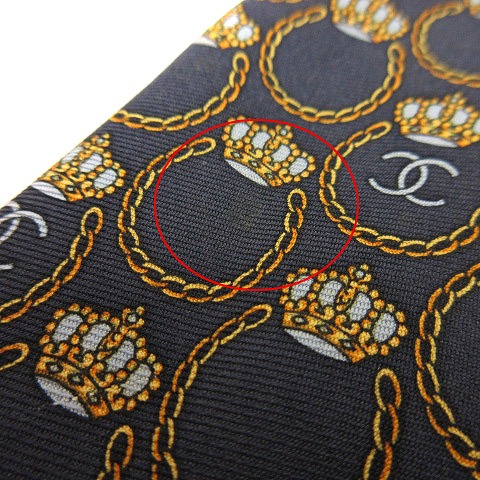 シャネル CHANEL ネクタイ 総柄 ココマーク 王冠 シルク100％ 紺