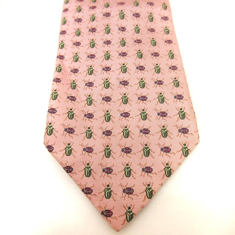 グッチ GUCCI ネクタイ 昆虫 シルク100％ 総柄 ピンク 緑