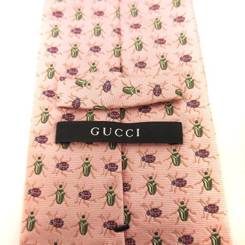 グッチ GUCCI ネクタイ 昆虫 シルク100％ 総柄 ピンク 緑