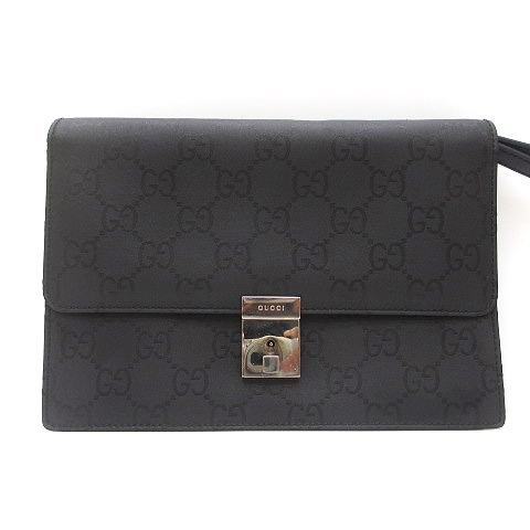 グッチ GUCCI クラッチバッグ GG ロゴ 018-1600 002122 総柄 鍵付き 黒