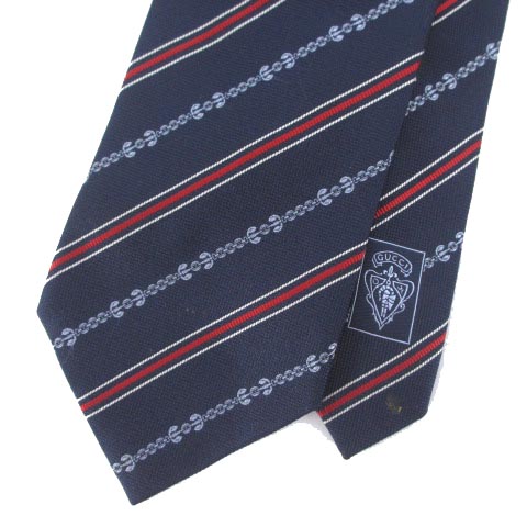 GUCCI グッチ レジメンタル ストライプ柄 ネクタイ ネイビー シルク