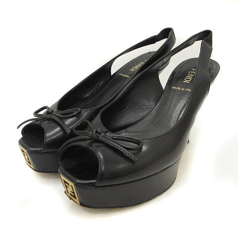 フェンディ FENDI サンダル ピンヒール ロゴ金具 レザー オープントゥ  