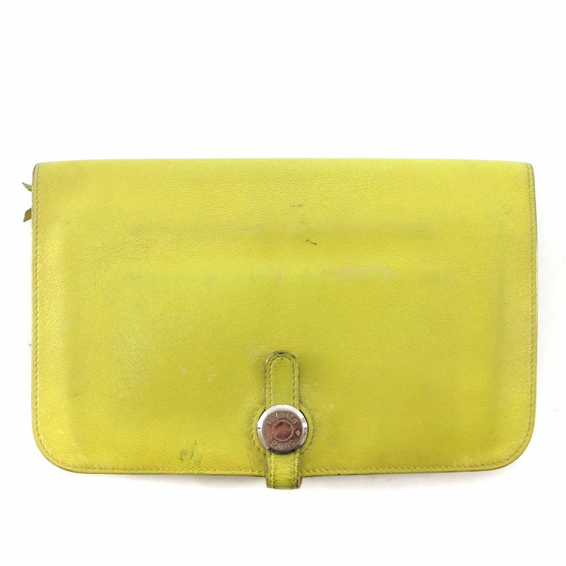 正規品エルメスドゴンレザーイエローウォレット財布