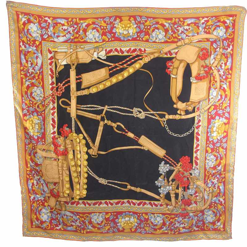 ロエベ LOEWE スカーフ 大判 シルク100％ 総柄 ベルト柄 マルチカラー  