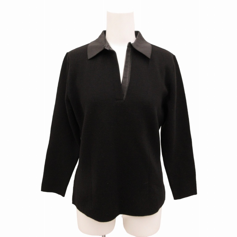 エスカーダ ESCADA SPORT ニット セーター 襟レザー ウール 七分袖 S  