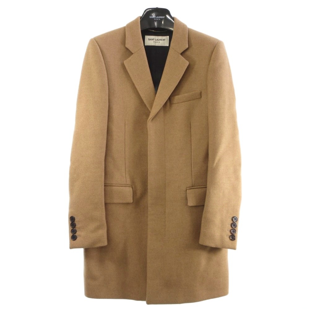 サンローランパリ カシミヤ混 19年 チェスター コート 48 ブラック ウール