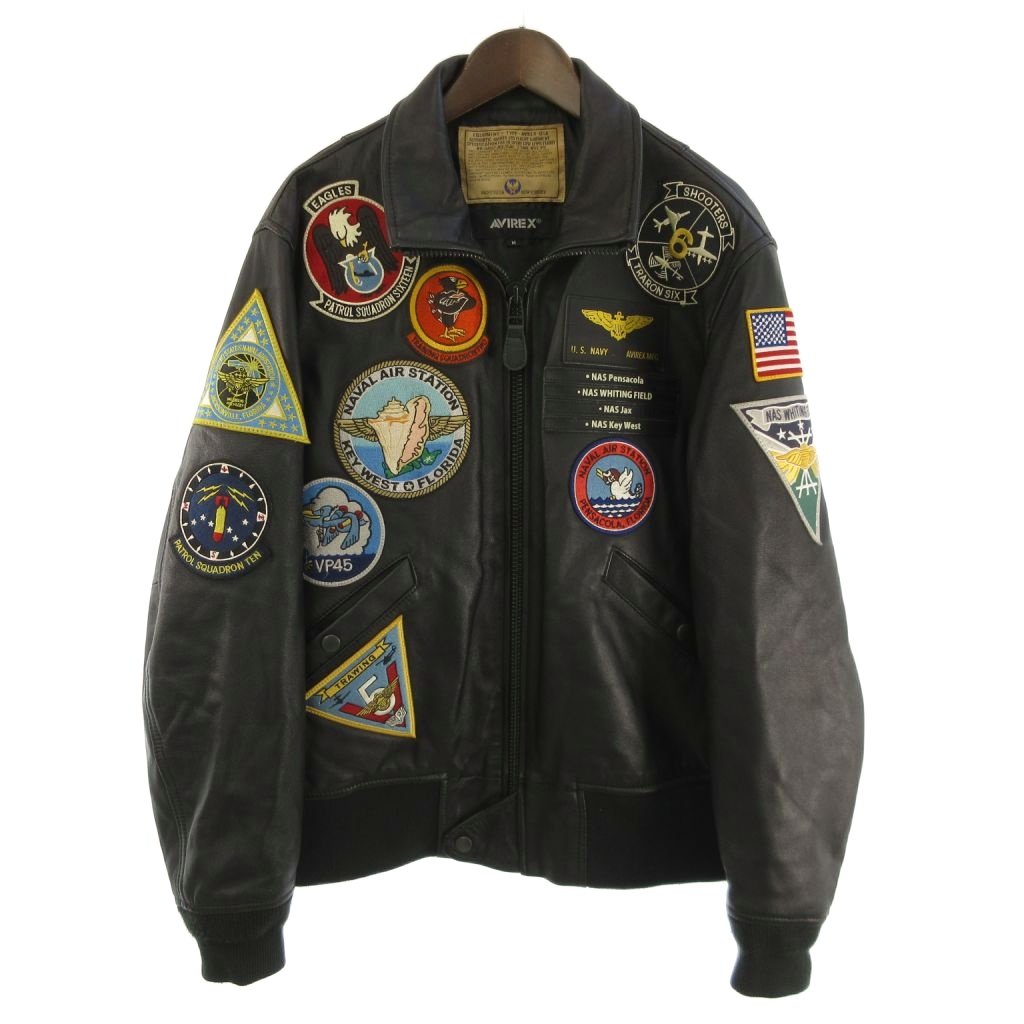 アヴィレックス AVIREX 783-4150003 フライトジャケット シープスキン レザー ワッペン 黒 M メンズ