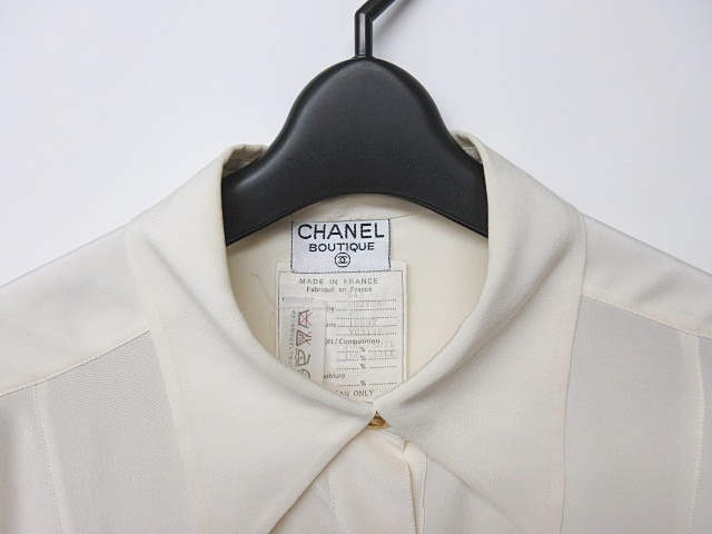 シャネル CHANEL シャツ ブラウス シルク ココマーク 金ボタン 長袖 