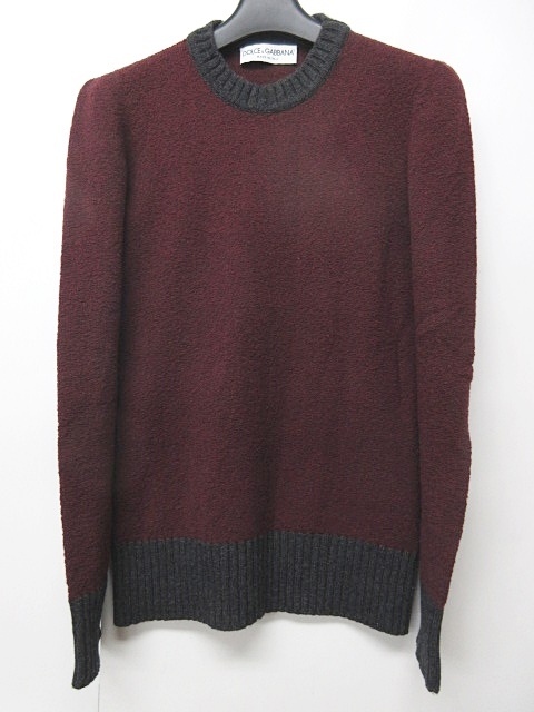ドルチェ ガッバーナ ドルガバ Dolce Gabbana セーター ニット カットソー クルーネック バイカラー ウール 国内正規 ボルドー グレー 46 0914 メンズ 023 ベクトルパーク